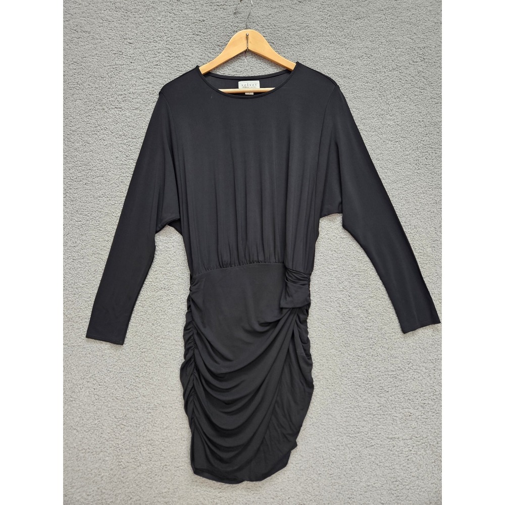 Velvet by Graham & Spencer Dress S Black Ruched Mini Long Sleeve Dolman LBD